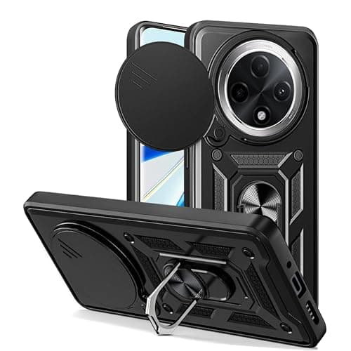 SPAZY CASE® Oppo F27 Pro Plus 5G Back Cover | Heavy Duty Hybrid Case with 360 Degree Rotating Finger Ring Holder + Slider Shutter Camera Protection Case for Oppo F27 Pro Plus 5G 5G - Black