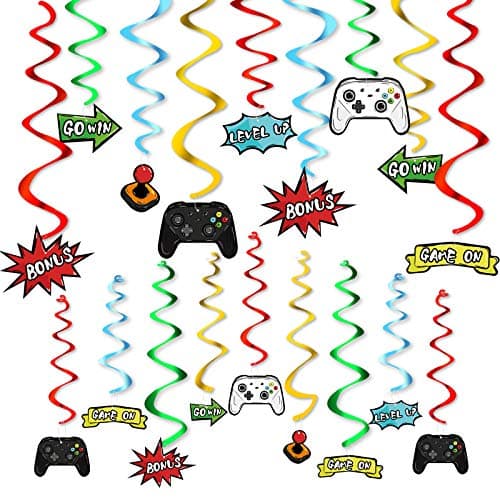 Festiko®Watercolor Video Game Hanging Swirl - 28 PCS Video Game Party Decorations for Boys Kids Game Theme Birthday Party Supplies Hanging Whirls Streamer Spiral Garlands Ceiling Decor