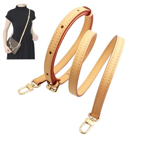 OLSEEY Genuine Vachetta Leather Strap Replacement Thin Vachetta Leather Shoulder Straps for Multi Pochette Speedy Handbag (Apricot Width 0.47“ Adjustalbe)