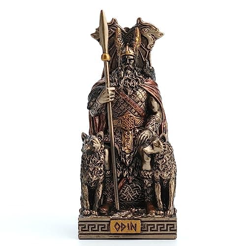 Veronese Design 3 12 Inches Norse God All Father Odin Sitting on Throne Miniature Resin Figurine Handpainted Bronze Finish