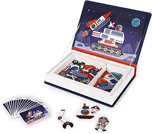 Janod MagnetiBook Universe 70 Part Educational Magnetic Game Teaches Fine Motor Skills and Imagination Suitable for Ages 3 and Up J02589 White