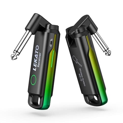 LEKATO Wireless Guitar System UHF Wireless Guitar Transmitter Receiver Rechargeable Audio Wireless Guitar Transmitter and Receiver with 70 Channels Wireless for Guitar Bass Electric Instruments-Green