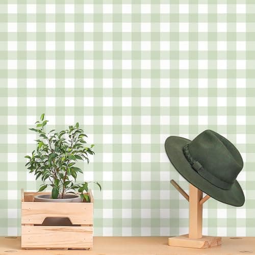 Cohoo Home Green Plaid Peel and Stick Wallpaper Boho Plaid Contact Paper for Cabinet Green Checkered Geinham Contact Paper Self Adhesive Removable Wallpaper Bathroom Nursery Waterproof 17.3inW 197inL