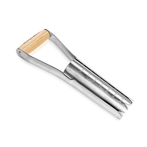 Berry&Bird Garden Bulb Planter with 6 inches Depth Mark, Garden Bulb Transplanter Tool with Wooden Handle, Stainless Steel Soil Release Tool for Transplanting Digging Planting Flowers