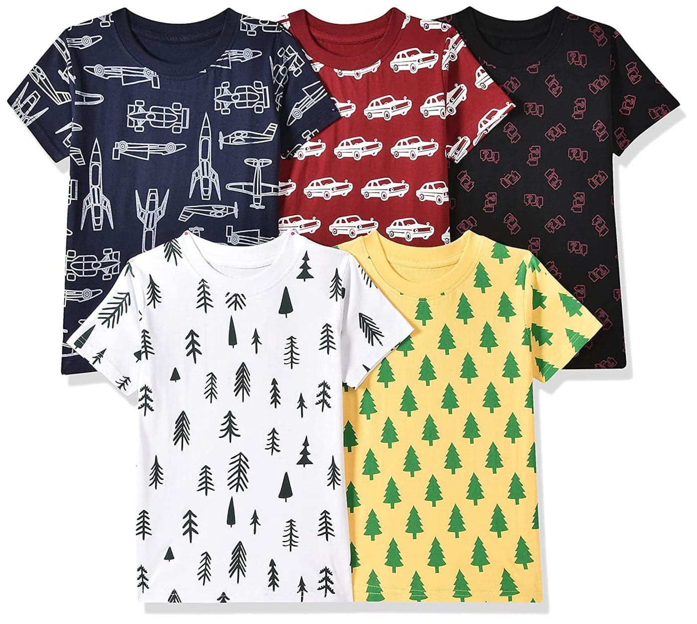 T2F Boy's Cotton Printed Regular Fit T-Shirt(Pack of 5)
