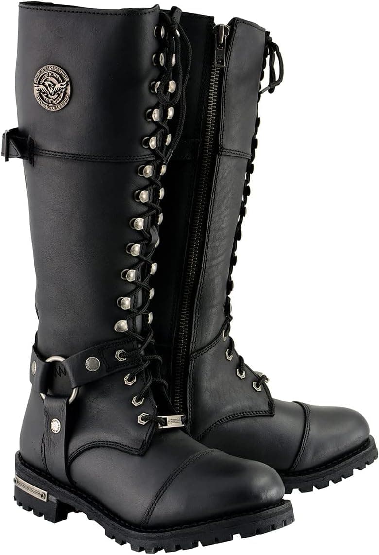 Milwaukee Leather MBL9390 Women's Black 16-inch Lace-Up Front Cap Toe Riding Boots - Size 7.5