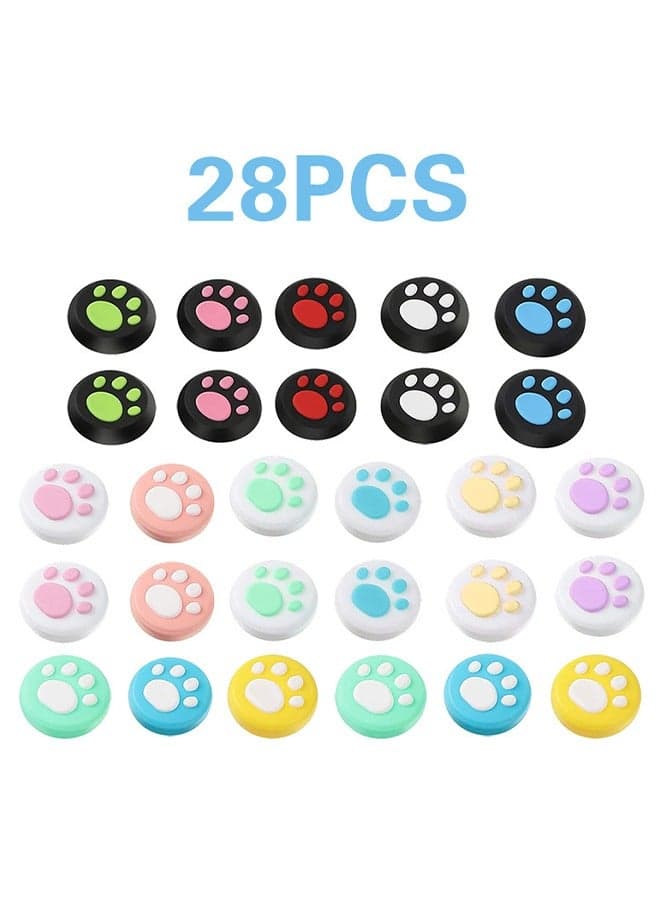28 Pieces Replacement Cute Cat Claw Design Thumb Grip Caps Thumb Grips Analog Stick Cover Joystick Cap Soft Silicone Cover Compatible with Nintendo Switch, Switch Lite and Joy Con Controller