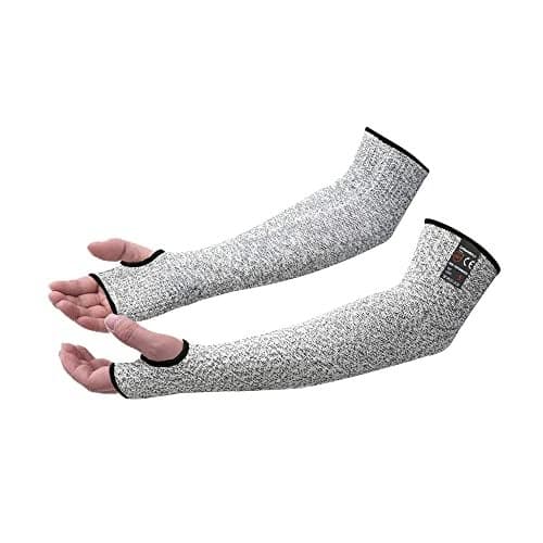 CAWANFLY Protective Arm Sleeves, Level 5 Protection Cut Resistant Sleeve with Thumb Hole 1 Pair, 15.7" (Grey,Medium)