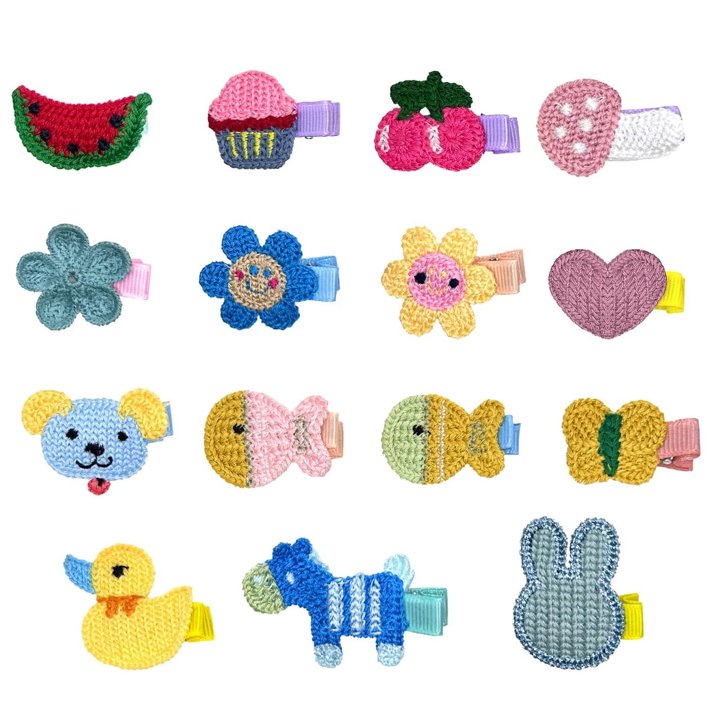 RIMOBUL 15 Pieces Girl Hair Clips Cute Barrettes Crocheted Hair Accessories Flower Fruit Animal Pattern Hair Clip Ice Cream Hair Clip for GirlHeart HairpinsAssorted Styles