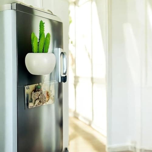 KRIWIN Magnetic Cactus Planter, 11 cm x 6.5 cm White Pot, Decorative Fridge Magnet with Artificial Succulent