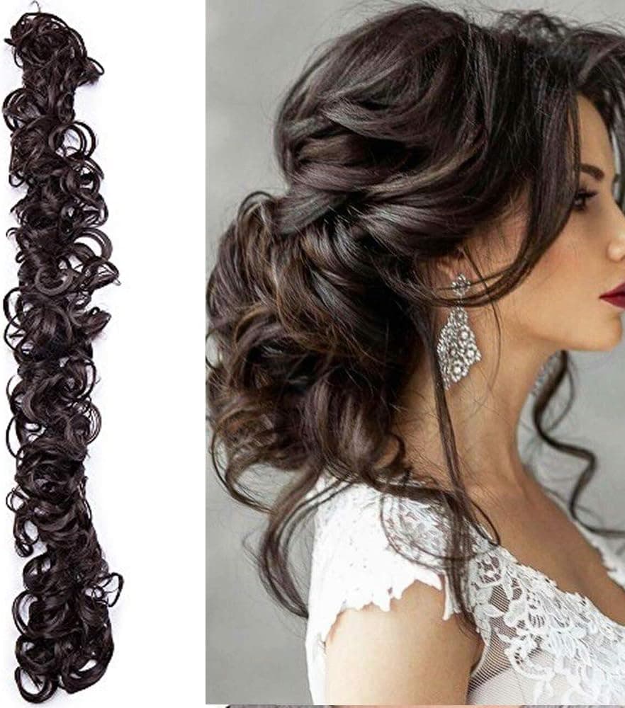 Long Hair Bun Scrunchy Scrunchie Up Do Hairpiece Curly Messy Hair Ribbon Ponytail Extensions Wavy Medium Brown