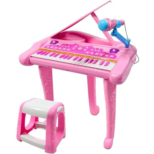 Dollox Keyboard Piano for Kids 37Key Toddler Piano Musical Instrument Toy Electric Keyboard for Girls 3 4 5 6 7 Years Old Birthday Gift Mini Music Toy with Stool Pink