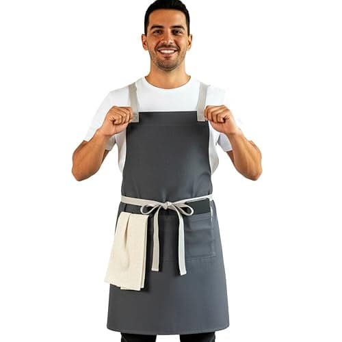 RUSTIQUE LINENS Work Apron – Stylish Cotton Apron with Rip Stop Weave, Waterproof & Breathable Membrane, Durable Tear Resistant, Chef, Kitchen, BBQ, Workshop & Gardening Apron-Slate Grey