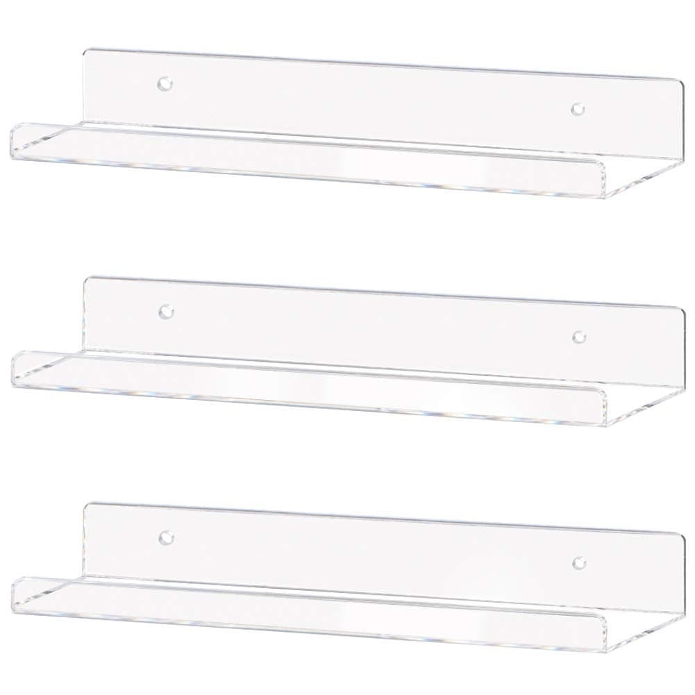 Weiai Clear Acrylic Shelf 15 Invisible Floating Wall Ledge Bookshelf Kids Book Display Shelves Wall Mounted 15 Inch 3Pack
