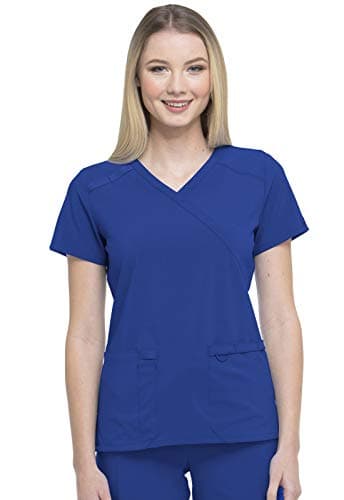 Dickies EDS Essentials, Mock Wrap Top Scrubs for Women with Four-Way Stretch and Moisture Wicking Plus Size DK625, 2XL, Galax Galaxy Blue