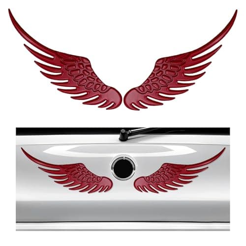 Dickno 2PCS Angel Wings Car Stickers, 3D Alloy Metal Angel Hawk Eagle Wings Emblem Badge Decal, Anti-Collision Auto Body Logo Sticker, Universal Vehicle Exterior Decor Accessories (Red)