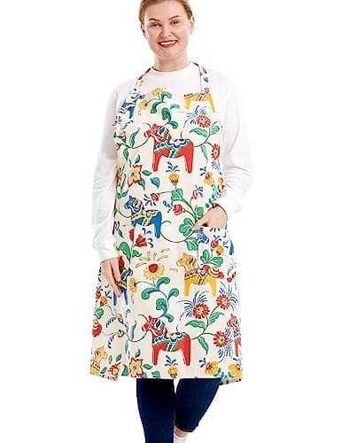 APRONNER Cotton Linen Baking Plus Size Aprons for Women with Pockets Kitchen Cooking Flowers and Trojans 02