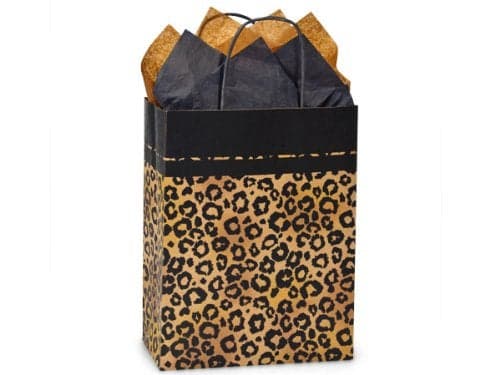 Black Kraft Safari Leopard Print Medium Paper Shopper Gift Bag Quantity of 5