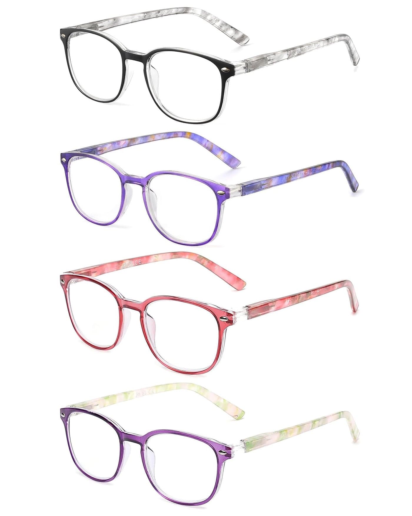 JM Reading Glasses Set of 4 Quality Spring Hinge Readers Men Women Glasses for Reading 125 Mix Color