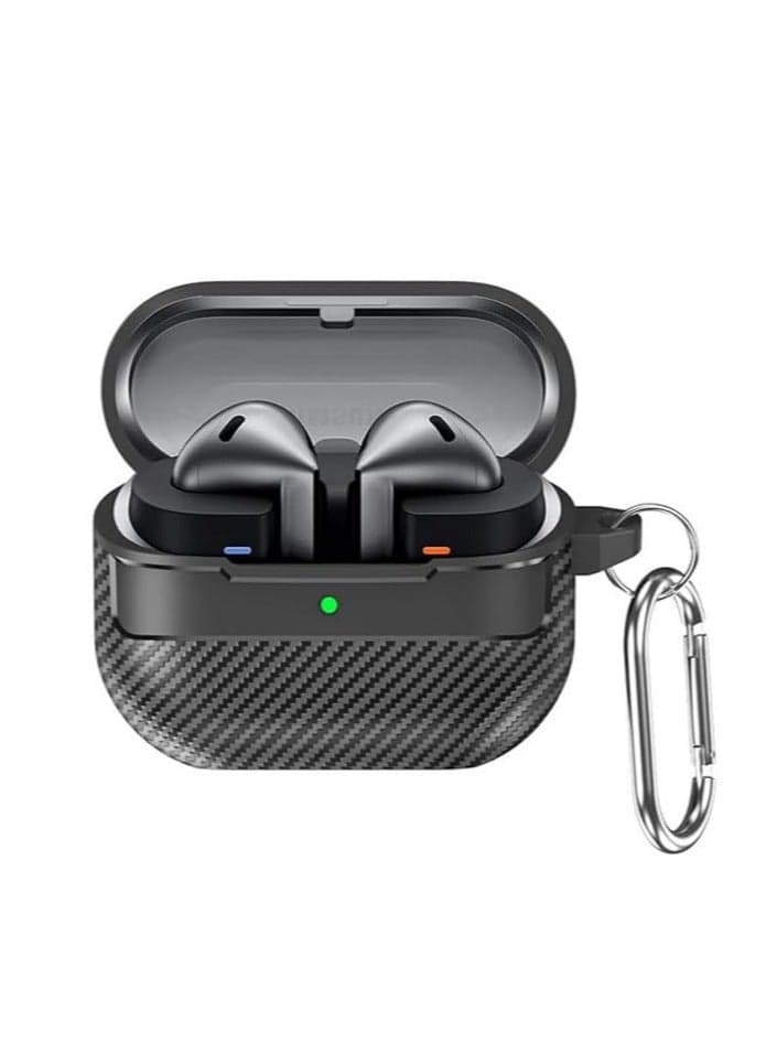 Case Compatible with Samsung Galaxy Buds3/Buds3 Pro with Keychain, Carbon Fiber Armor Shockproof Wireless Charging Protective Cover