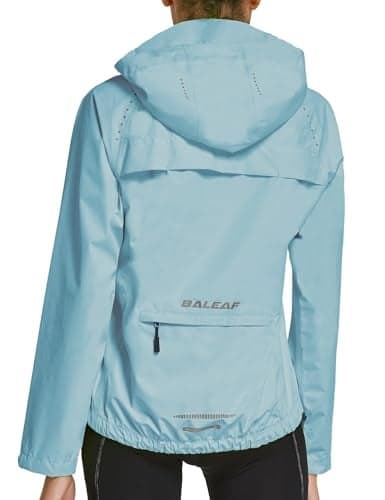 baleaf Womens Running Rain Jackets Waterproof Hooded Windbreaker Packable Lightweight Cycling Jacket Reflective Light Blue M
