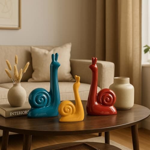 Xtore Modern Lucky Snail Family Ceramic Statues for Home Decor (Pack of 3, Multi-Coloured)