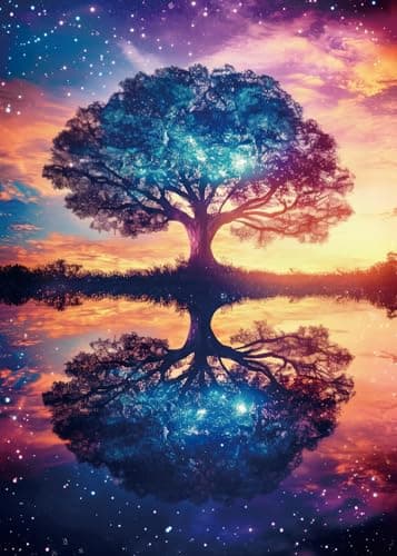 Colorful Starry Night Tree Jigsaw Puzzle 1000 Piece for Adult Beautiful Galaxy Nature Landscape Jigsaw Puzzles Aesthetic Plant Pretty Scenery Puzzle