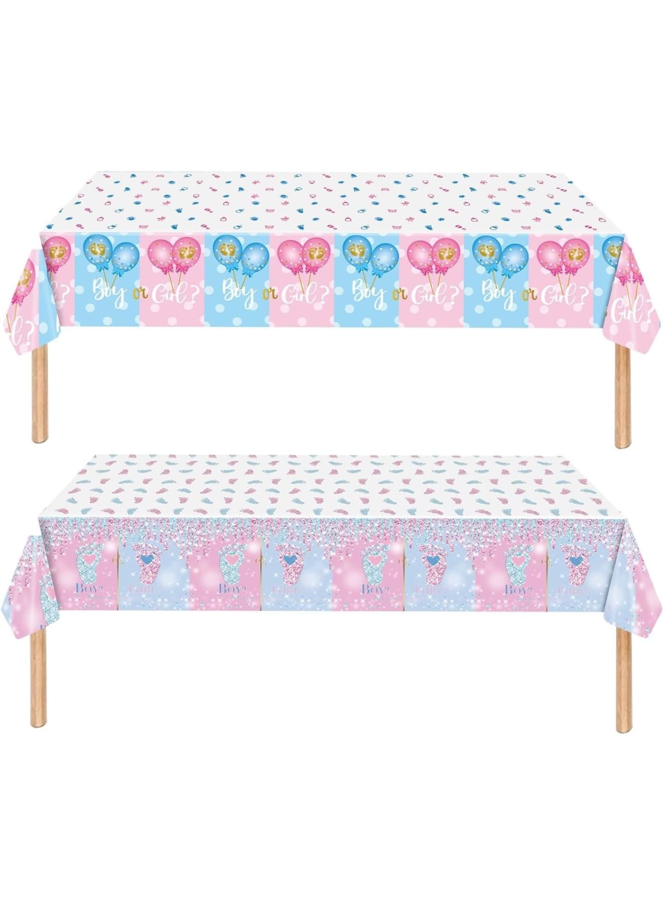 Gender Reveal Tablecloth for Baby Shower, Disposable Plastic Table Covers for Boy or Girl Theme Party Decorations, Waterproof for Birthday Celebration Supplies, 2Pcs, 54 x108In