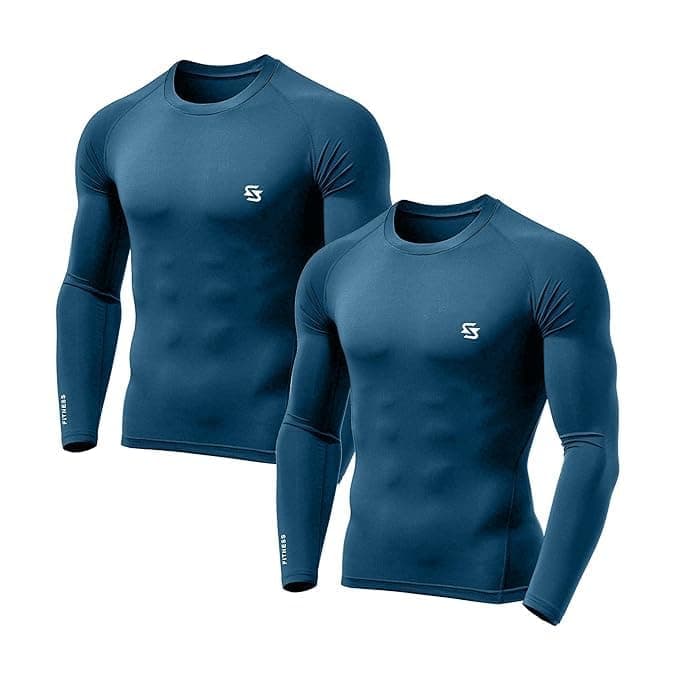 Sportinger Pack of 2 Men's Cool Dry Full Sleeve Compression Shirts, Sports Baselayer T-Shirts Tops, Athletic Workout Shirt (L, T-Blue (Pack of 2))