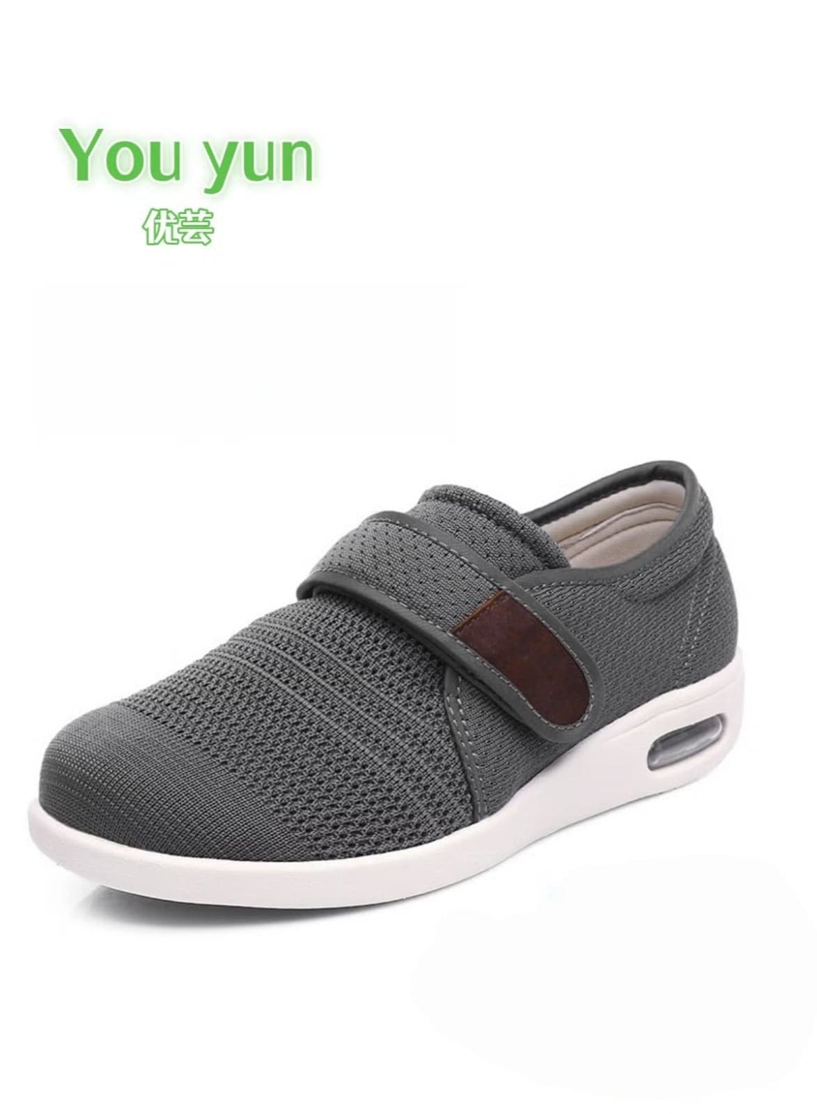 Diabetic shoes, adjustable buckle, non-slip wide last lightweight shoes, suitable for symptoms such as edema, plantar fasciitis, hallux valgus, arthritis, and foot swelling (grey).
