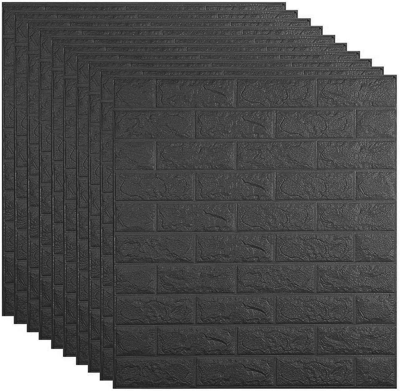 3D Wall Stickers Self-Adhesive Design DIY Wallpaper, PE Foam Panels Wallpaper for Wall Decor, Bathroom, Living Room, and Home Art (70 x 77cm, Appx. 5.3Sq Feet) (Black Brick, 10)