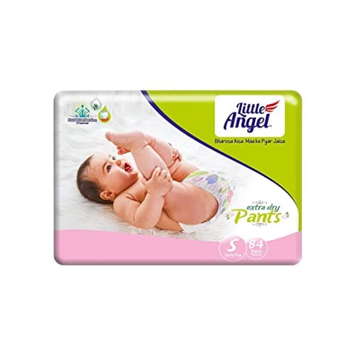Little Angel Extra Dry Baby Pants Diaper, Small (S) Size, 84 Count, Super Absorbent Core Up to 12 Hrs Protection & Wetness Indicator, Pack of 1, Upto 7kg