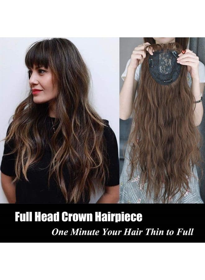 6"x6" Hair Forehead Replacement Piece Clip in Loose Wavy Supplement Topper With Wispy Fringe for Thinning Hair Dark Brown