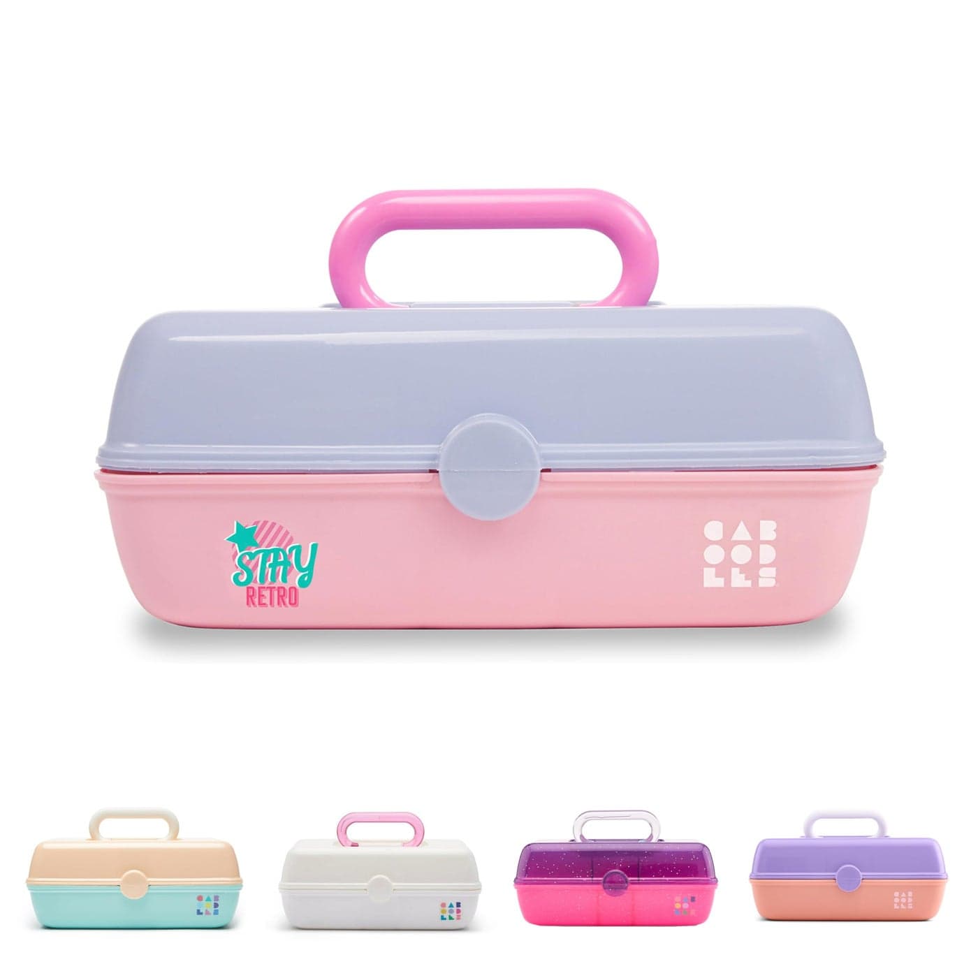 Caboodles Pretty in Petite Makeup Box, Two-Tone Periwinkle on Pink, Hard Plastic Organizer Box, 2 Swivel Trays, Fashion Mirror, Secure Latch for Safe Travel
