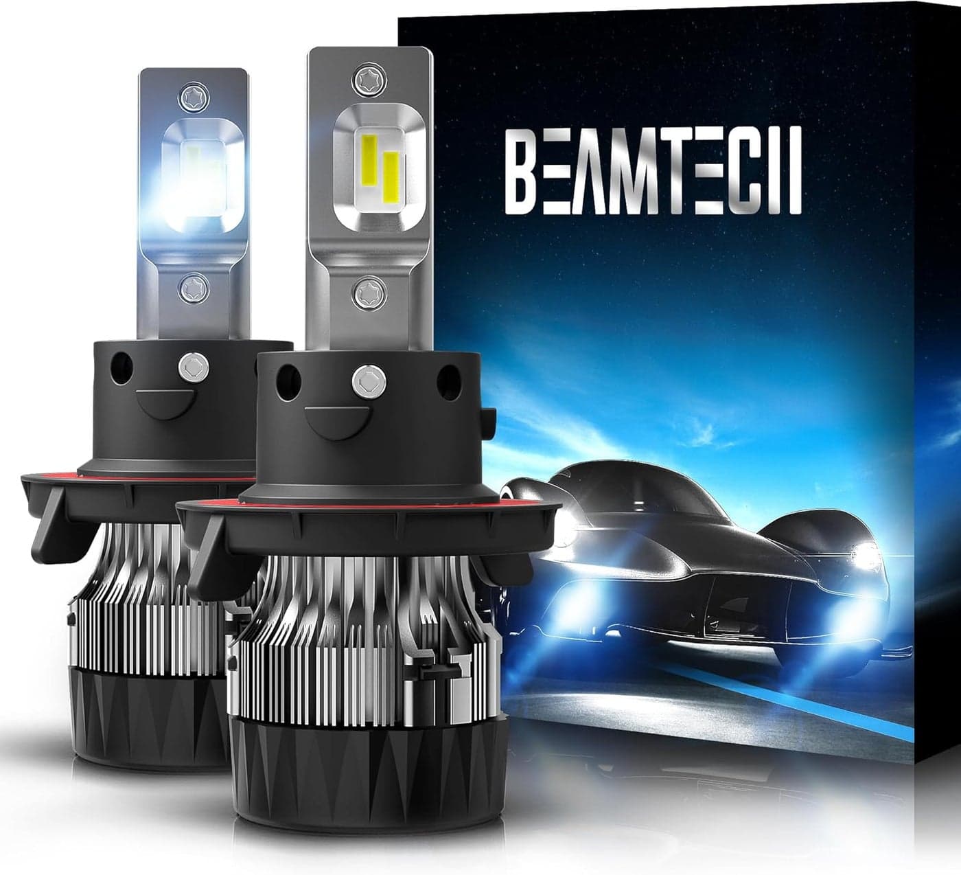 BEAMTECH H13 9008 Fog Light Bulbs - 6500K Cool White, 30mm Heatsink Base, CSP Chips (Set of 2)