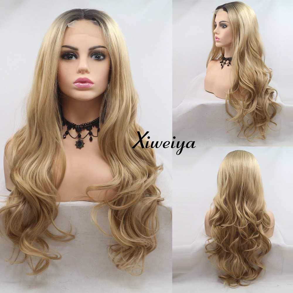 Xiweiya Long Blonde Wavy Wig long Soft Synthetic lace Front Wigs U Part for Women Drag Queen with Heat Resistant Fiber Hair Replacement Wig Long Blonde Hair Middle Part 24 inch