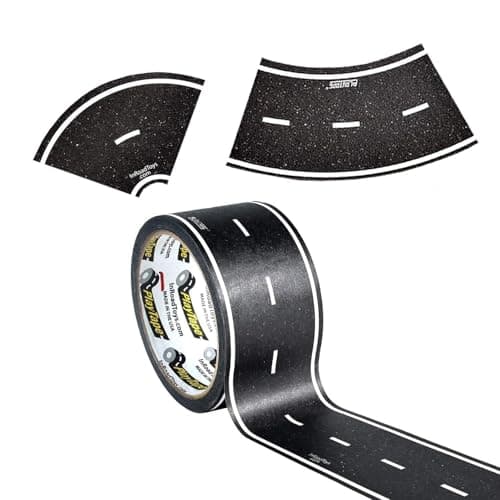 PlayTape Road Tape and Curves for Toy Cars 1 Roll of 60 ft x 2 in Asphalt Road 1 Roll of 36 Curves