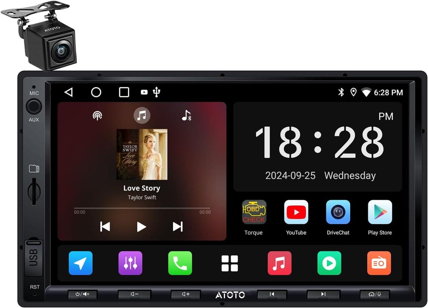 ATOTO A5L 7-inch Android Double DIN Car Stereo with Backup Camera, Wireless CarPlay & Android Auto