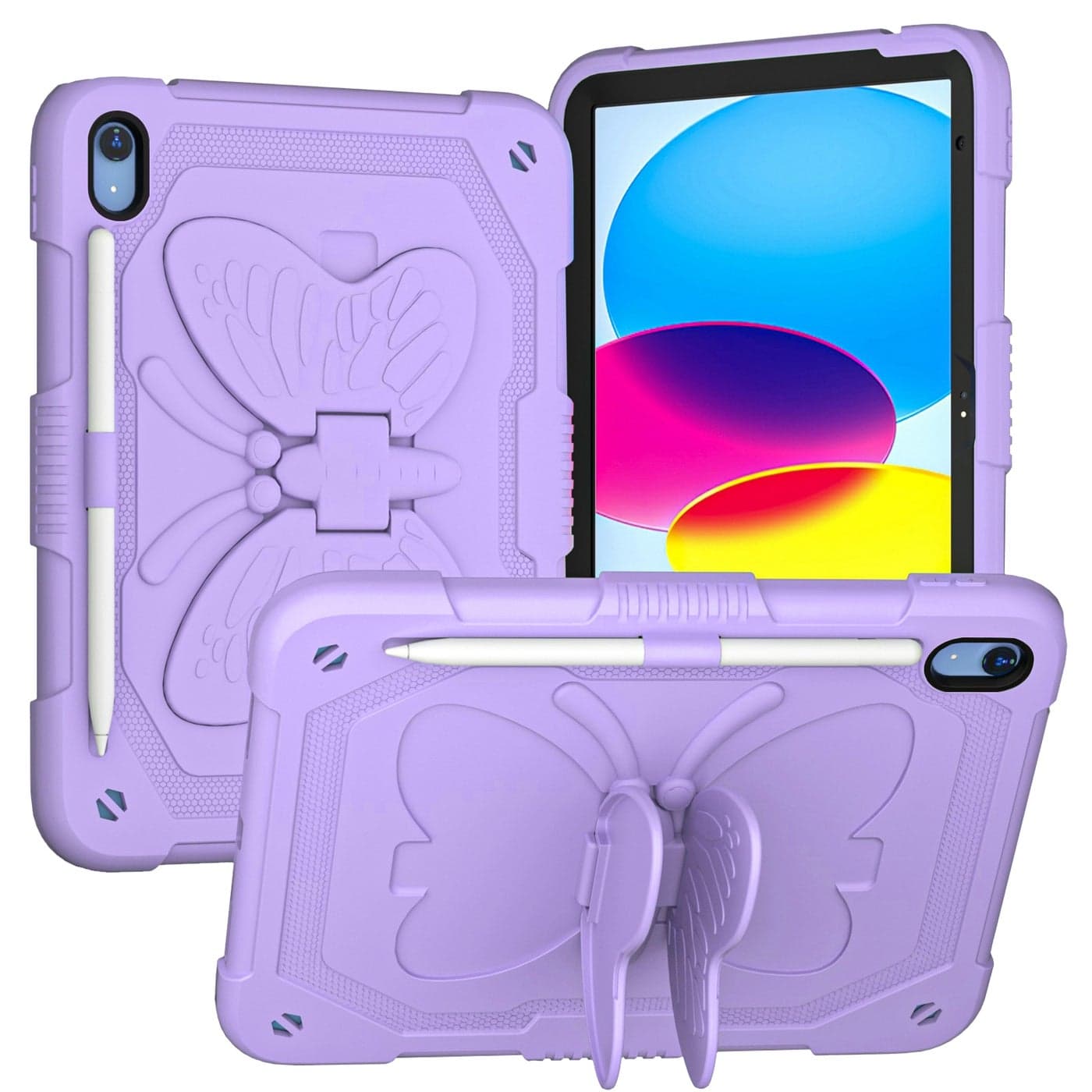 For Ipad 2025 / 2022 Butterfly Kickstand Heavy Duty Hard Rugged Tablet Case(Light Purple)