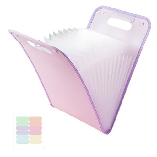 MG Expanding File Folder 13 Pockets Accordion File Organizer with Labels Portable Document Receipt Organizer Hold A4 Letter Size Paper Waterproof Folder for Schoolbag Office Supplies Purple