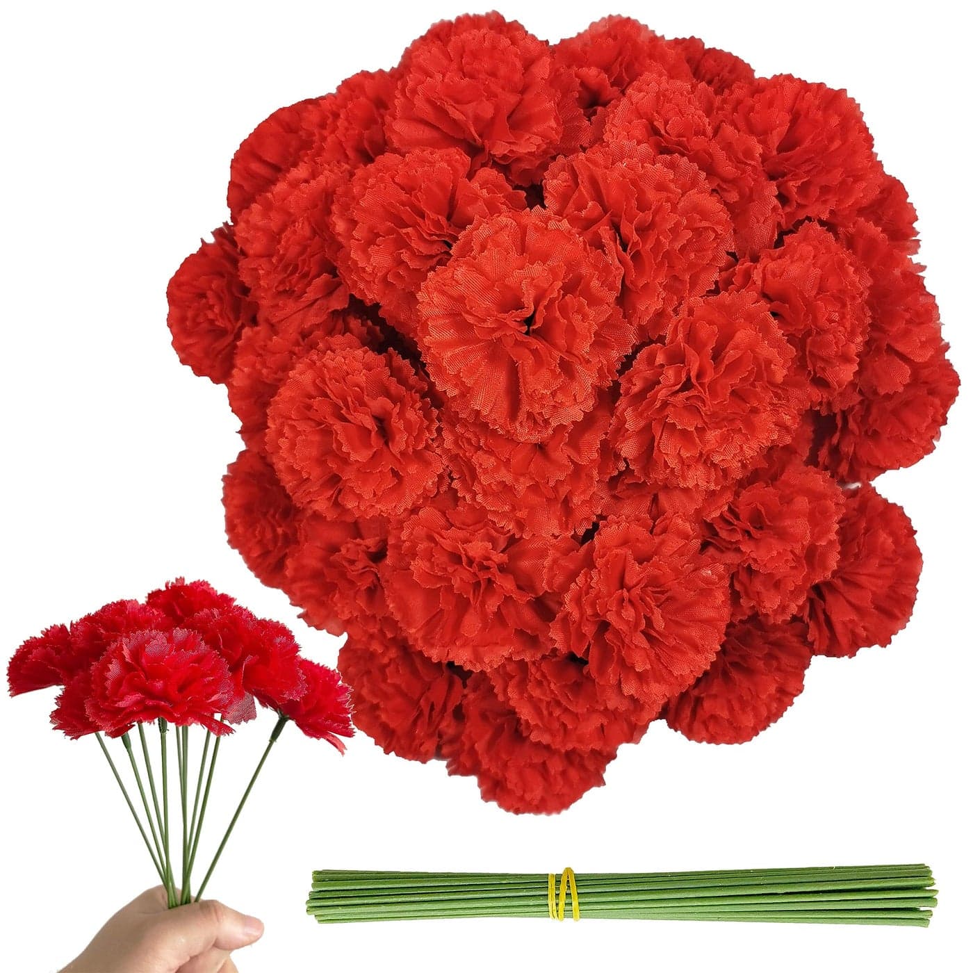 Gusaloo Marigold Flower Heads Bulk 50Pcs Silk Marigold Artificial Flowers for Diwali Home Decor DIY Wreath Garland Craft Wedding Party Decoration Halloween Christmas New Year DecorRed