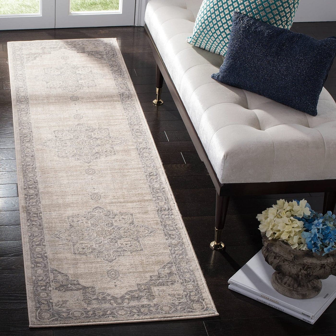 SAFAVIEH Brentwood Collection Runner Rug 2 x 10 Cream Grey Medallion Distressed Design NonShedding Easy Care Ideal for High Traffic Areas in Living Room Bedroom BNT865B