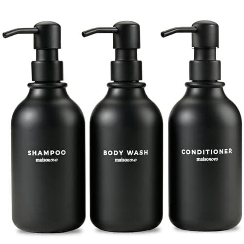 Shampoo and Conditioner Bottles Set of 3 Black – Shower Shampoo Dispenser – Hotel Style Bathroom Upgrade by MaisoNovo