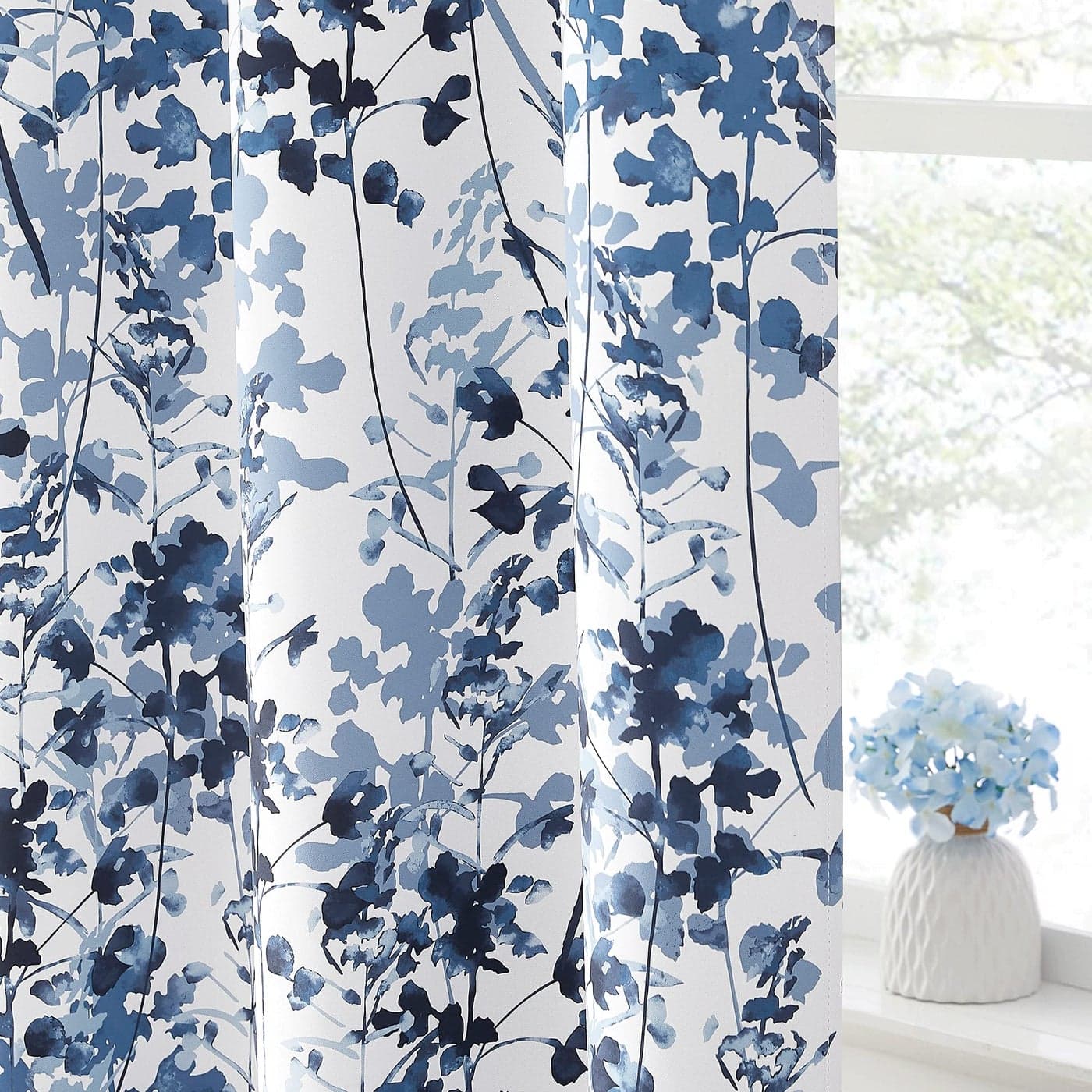 KGORGE Farmhouse Blackout Curtains SunlightUV Ray Reduce Privacy Window Curtains Draperies Watercolor Boho Pattern for Bedroom Living Room Art Gallery Salon Decor Blue W 52 x L 63 2 Pcs