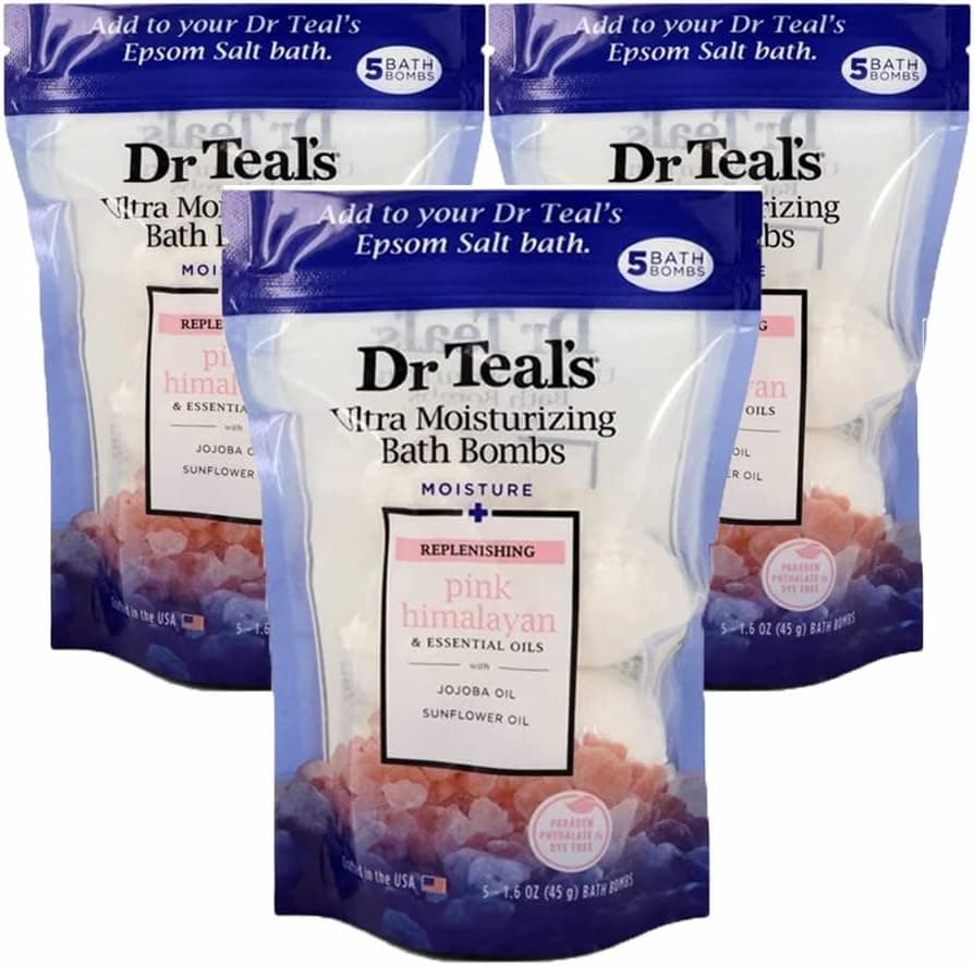 15 x Dr Teals Bubble Bath Bombs 16oz Ultra Moisturising Pink Himalayan Essential Oils with Jojoba Sunflower Oil Revitalising Natural Aroma Perfect for Stress Relief Spa Relaxation