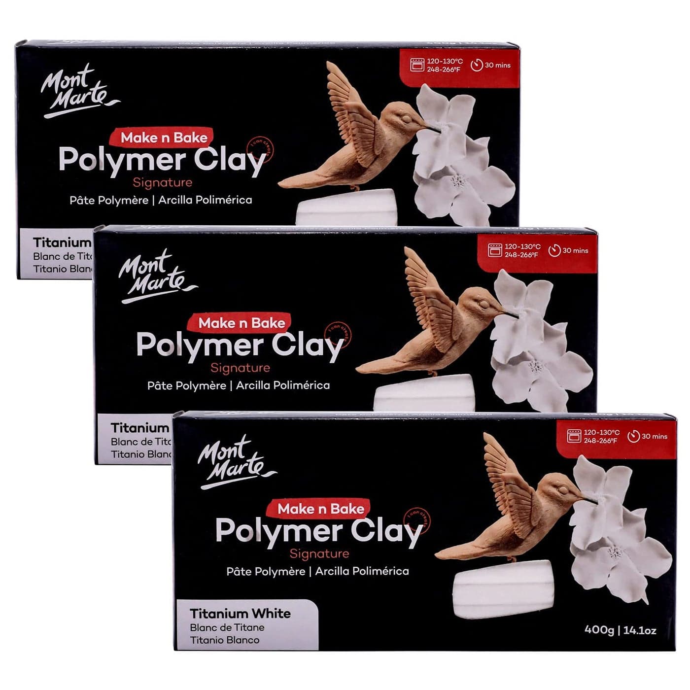 Mont Marte Make n Bake Polymer Clay 400g Titanium White3PACK
