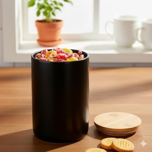 The Better Home Ceramic Jar with Bamboo Lid | Air-Tight kitchen jars Containers for Tea Coffee Snacks | Spice & Grains Organizer (Black (1000ml))