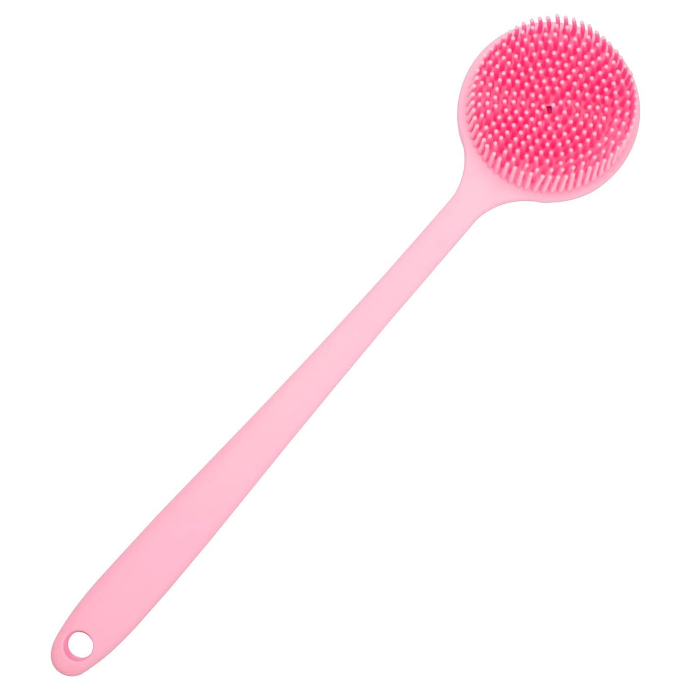 DNC Soft Silicone Back Scrubber Shower Bath Body Brush with Long Handle Pink