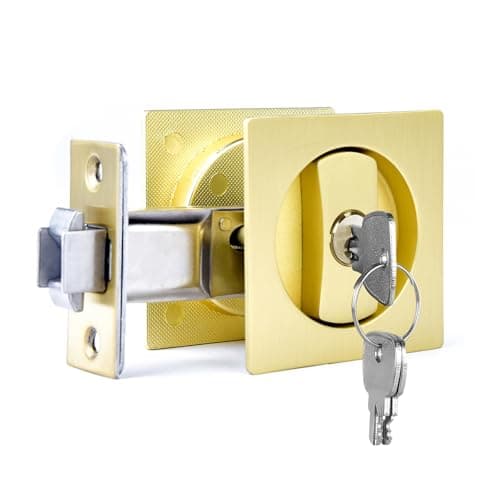 Dontay Keyed Pocket Door LockFlush Mount Recessed Knob238 inch BacksetSquare Bed Bath Hardware Fit Sliding Barn Interior Door Thickness 138 to 2316 inchSatin Brass1