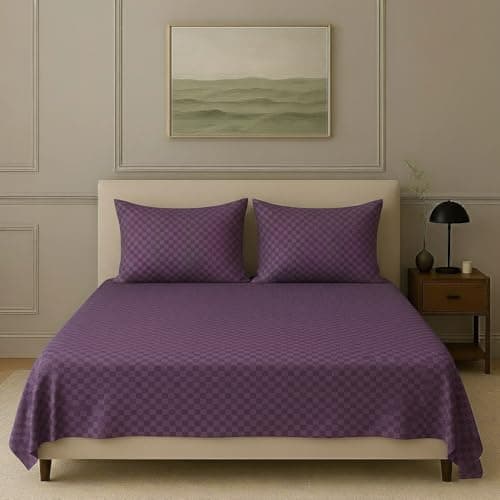 Trance Home Linen Premium Pure 100% Cotton 300TC Jacquard Weave Queen Size Flat Bedsheet with 2 Pillow Covers | Hypoallergenic & Ultimate Comfort for Skin (86 x 104 inch, Plum)